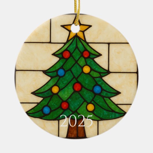 Tiffany Style Stained Glass Christmas Tree Design セラミックオーナメント (正面)