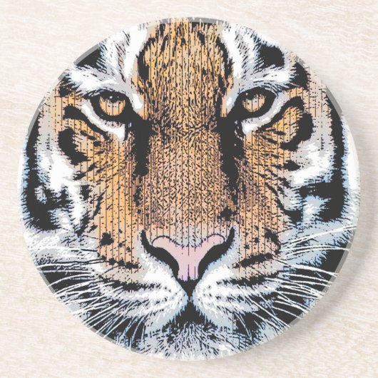 TigerのストライプポートレートGraphic Pressスタイル コースター (正面)
