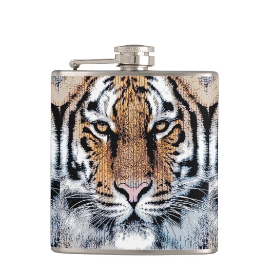 TigerのストライプポートレートGraphic Pressスタイル フラスク (正面)