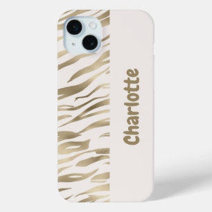 Tigerプリントパーソナライズされた金ゴールドiPhoneケース iPhone 15 Miniケース