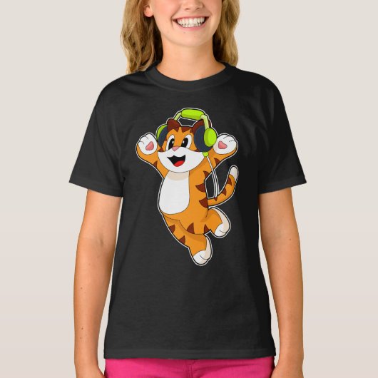 Tigerミュージシャンヘッドフォン音楽 Tシャツ (正面)