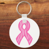 Tiger付きピンクリボンプリント背景キーチェーン キーホルダー (正面)