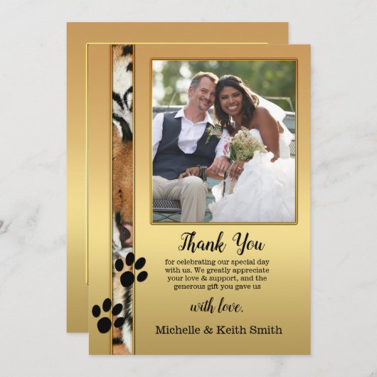 Tiger大きな猫写真結婚のサンキューカード セーブザデート