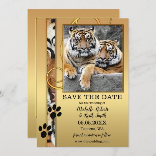 Tiger大きな猫写真Save the Date Card セーブザデート (正面/裏面)