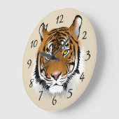 Tiger顔の背景 ラージ壁時計 (傾斜)