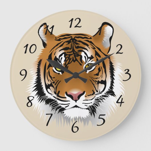 Tiger顔の背景 ラージ壁時計 (正面)