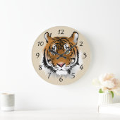 Tiger顔の背景 ラージ壁時計 (ホーム)