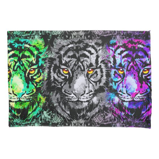 Tiger カラフル Artwork - カッコいい Tiger Pillowcase 枕カバー (正面)
