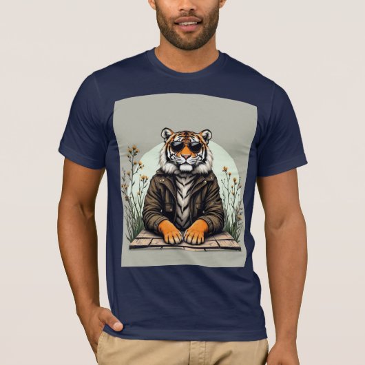 「Tiger クール with sunglasses T-Shirt - スタイリッシュ Tシャツ (正面)