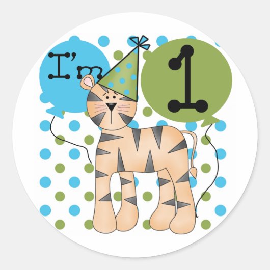 Tiger 1st誕生日Tシャツとギフト ラウンドシール (正面)