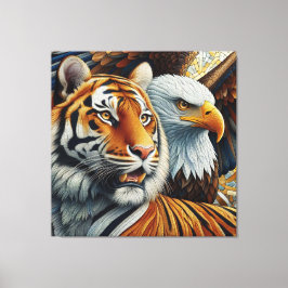 TIGER AND EAGLE, REALISTIC AND MOSAIC STYLE キャンバスプリント