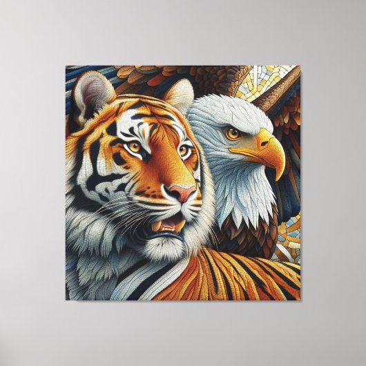 TIGER AND EAGLE, REALISTIC AND MOSAIC STYLE キャンバスプリント (正面)