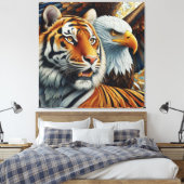 TIGER AND EAGLE, REALISTIC AND MOSAIC STYLE キャンバスプリント (インサイチュ (寝室))