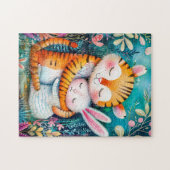 Tiger and Rabbit Embrace on in night time at fores ジグソーパズル (横)