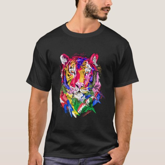 Tiger animal motif, colourful animal print art tシャツ (正面)