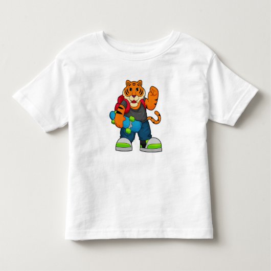 Tiger as Skater with Skateboard トドラーTシャツ (正面)