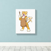 Tiger at絵を描とBrush絵を描の比較 キャンバスプリント (インサイチュ (ウッドフロア))