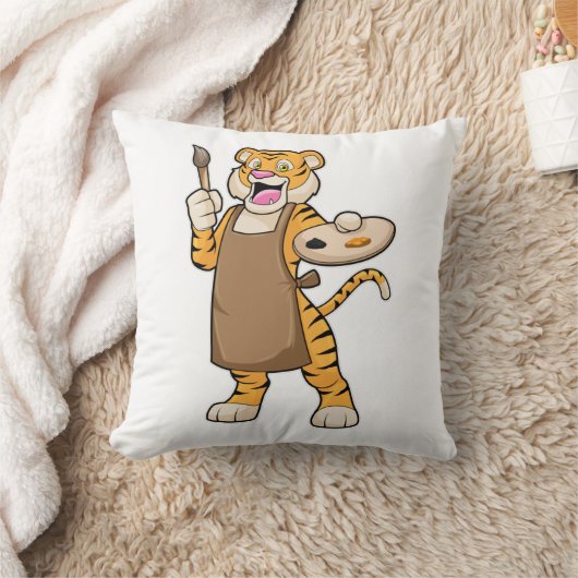 Tiger at絵を描とBrush絵を描の比較 クッション (ブランケット)