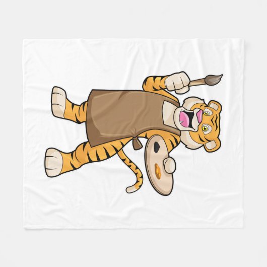 Tiger at絵を描とBrush絵を描の比較 フリースブランケット (正面(横))