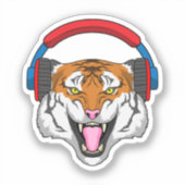 Tiger at Music with Headphone シール (正面)