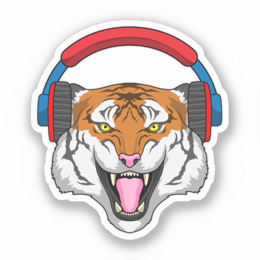 Tiger at Music with Headphone シール (正面)