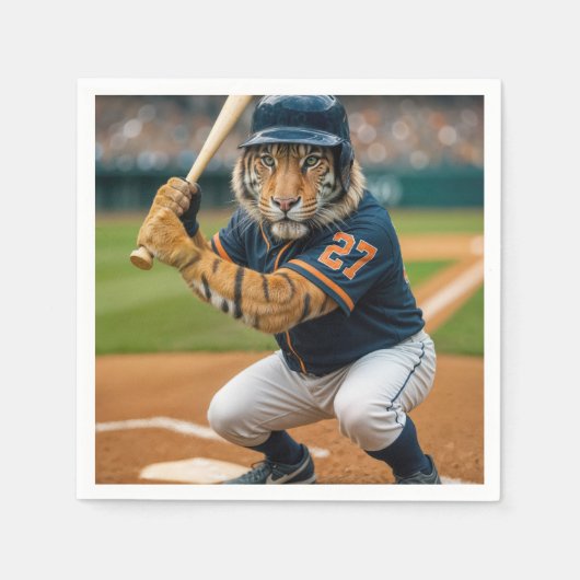 Tiger Baseball Player #27 Up To Bat スタンダードカクテルナプキン (正面)