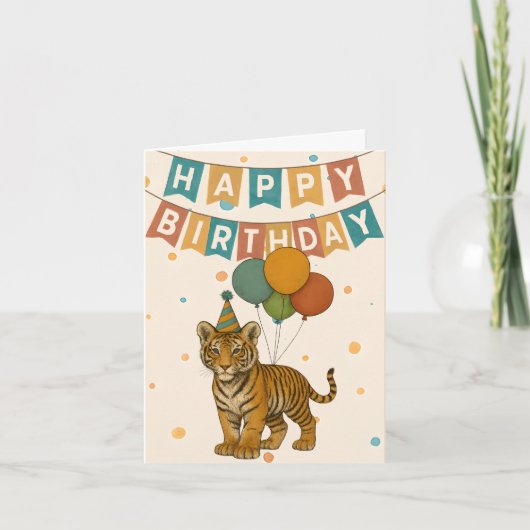 Tiger Birthday Card – Cute Jungle Animal カード (正面)