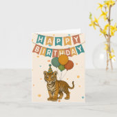 Tiger Birthday Card – Cute Jungle Animal カード (黄色い花)