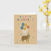 Tiger Birthday Card – Retro Collage Style カード (黄色い花)