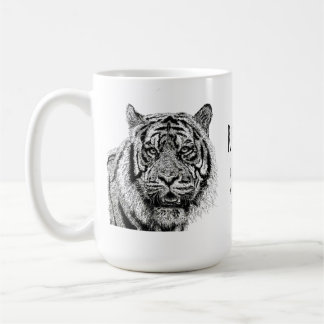 Tiger  Black and White Monogram Saying コーヒーマグカップ