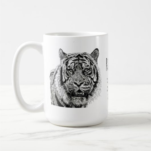 Tiger  Black and White Monogram Saying コーヒーマグカップ (左)