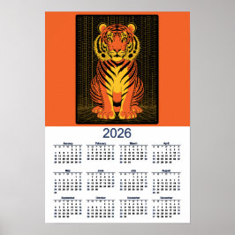Tiger Calendar Dramatic Orange  Black Tiger 2026 ポスター