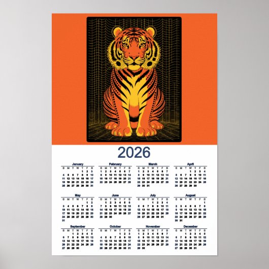 Tiger Calendar Dramatic Orange Black Tiger 2026 ポスター (正面)