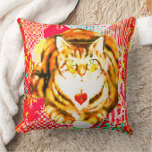 Tiger Cat Decoratie Red Fabrics DesignThrow Pillow クッション (ブランケット)