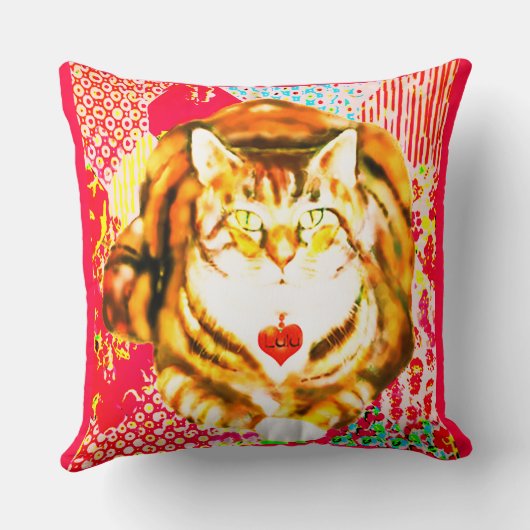 Tiger Cat Decoratie Red Fabrics DesignThrow Pillow クッション (裏面)