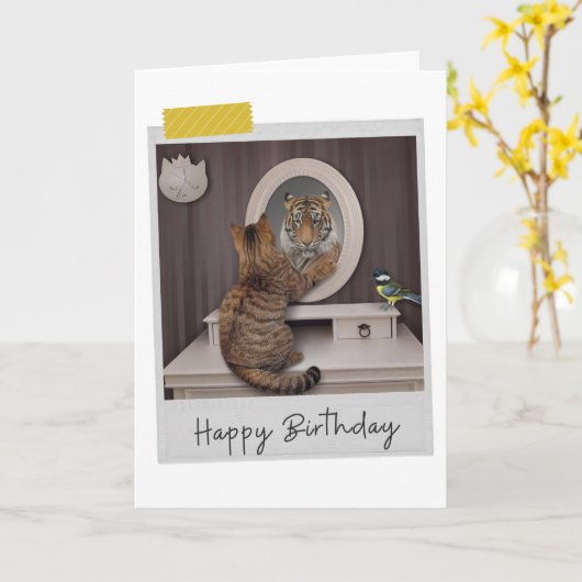 Tiger Cat Funny Birthday Card カード (黄色い花)