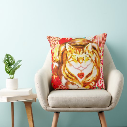 Tiger Cat Red Decorative Design Background クッション (椅子)