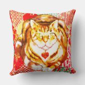 Tiger Cat Red Decorative Design Background クッション (裏面)