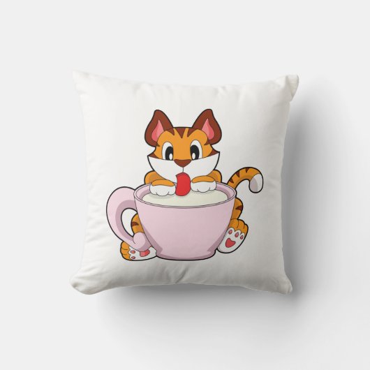 Tiger cat with Cup of Milk.PNG クッション (正面)
