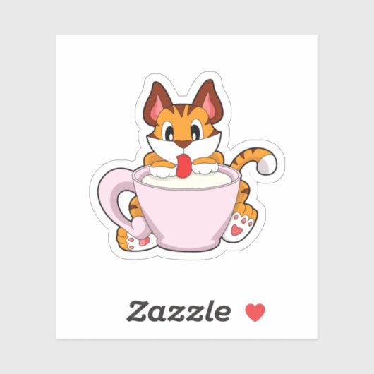 Tiger cat with Cup of Milk.PNG シール (シート)