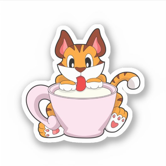 Tiger cat with Cup of Milk.PNG シール (正面)