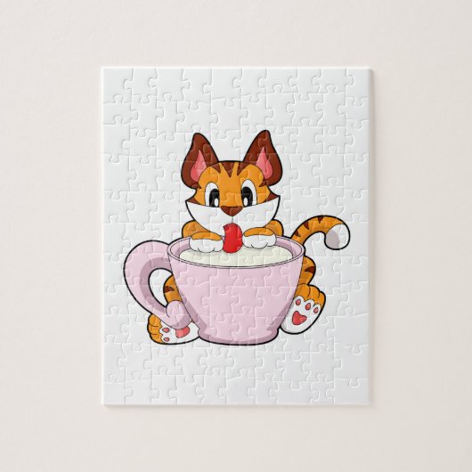 Tiger cat with Cup of Milk.PNG ジグソーパズル (縦)