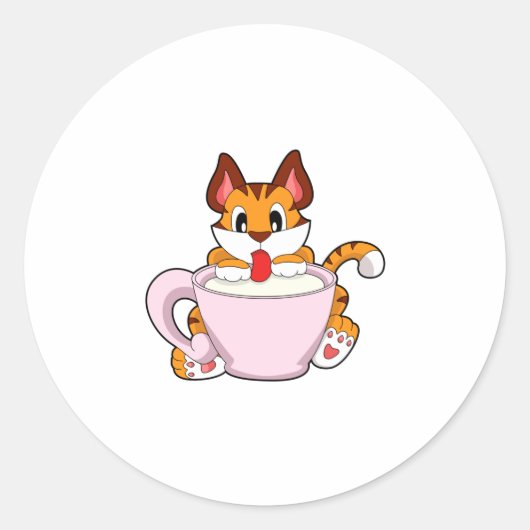 Tiger cat with Cup of Milk.PNG ラウンドシール (正面)