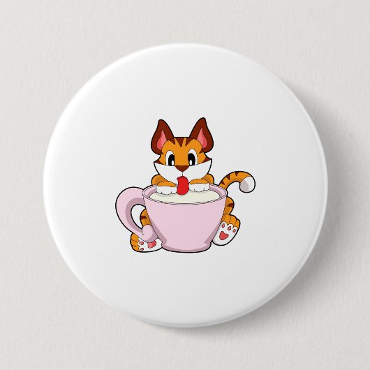 Tiger cat with Cup of Milk.PNG 缶バッジ (正面)