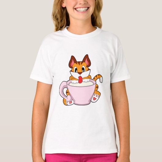 Tiger cat with Cup of Milk.PNG Tシャツ (正面)