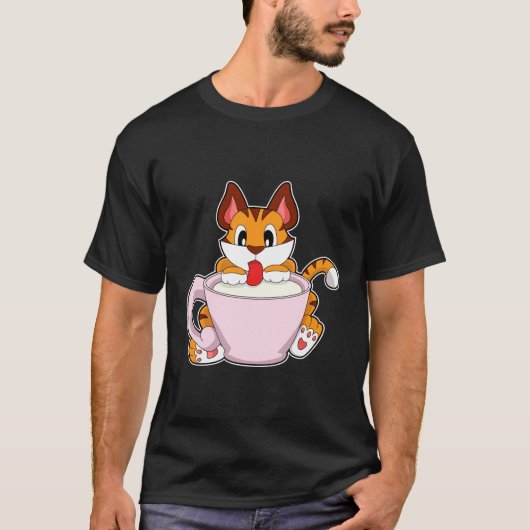 Tiger cat with Cup of Milk.PNG Tシャツ (正面)