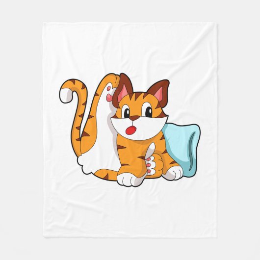 Tiger cat with Pillow フリースブランケット (正面)