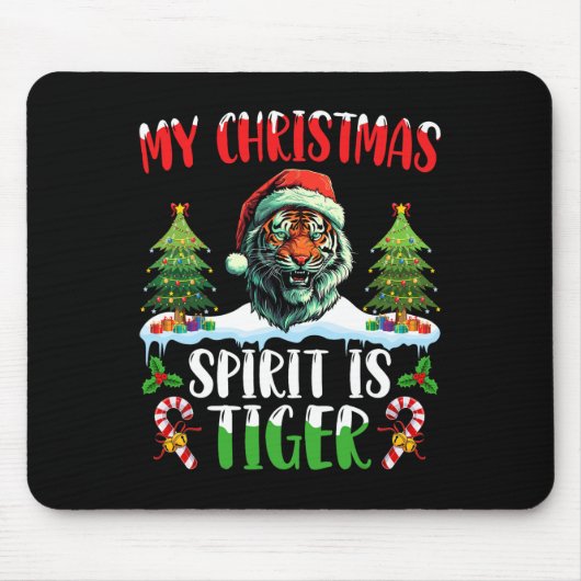 Tiger Christmas Santa Hat Xmas My Christmas Spirit マウスパッド (正面)