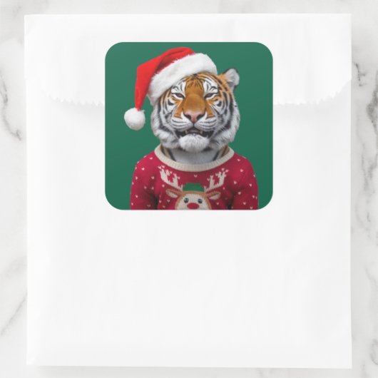Tiger Christmas Sticker スクエアシール (バッグ)