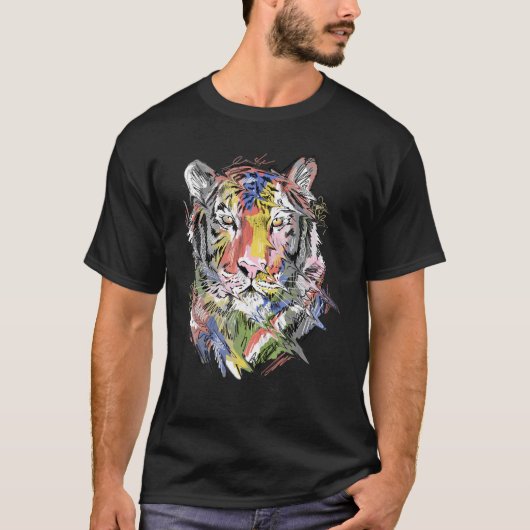 Tiger Colourful Art Animal Lovers Tシャツ (正面)